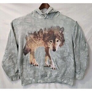 VTG. The Mountain Wolf Tie Dye Grunge Hoodie Sweatshirt Pullover Sz L 90's Y2k